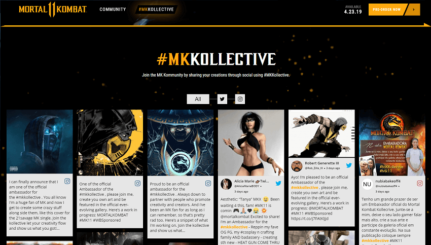 Mortal Kombat social media wall website