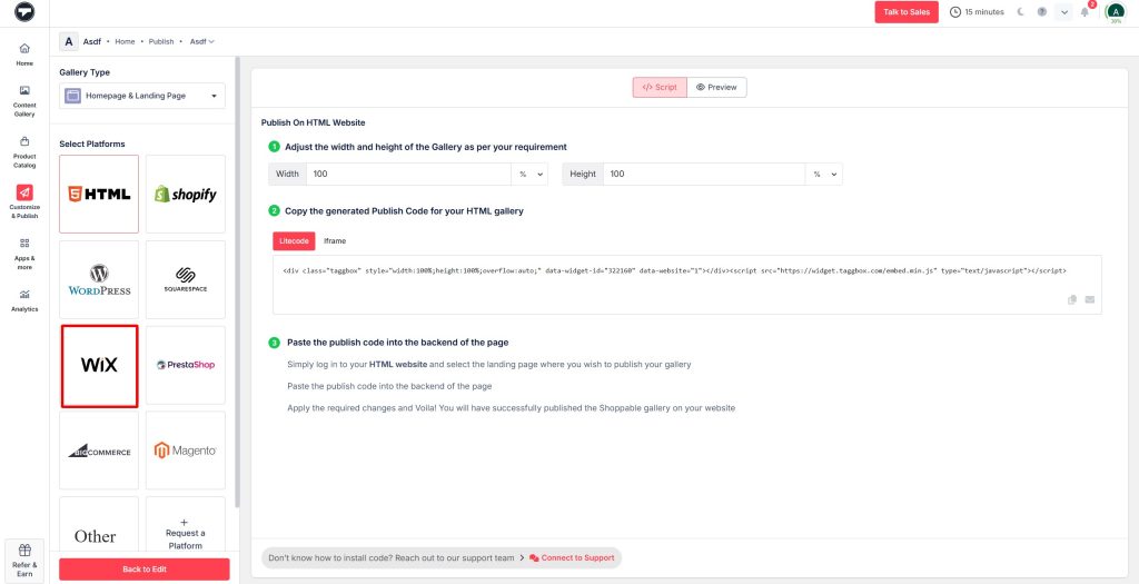 生成 Wix Instagram Feed 嵌入代码