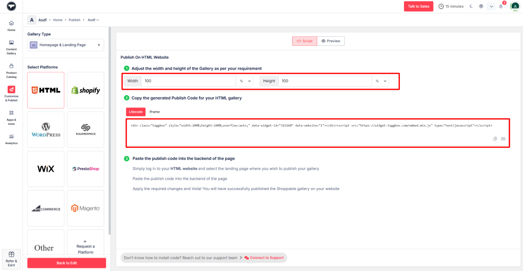 复制 Wix Instagram Feed 嵌入代码