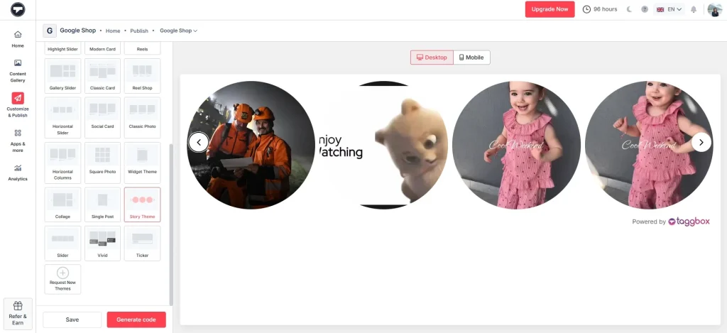 Instagramストーリーウィジェットをカスタマイズ