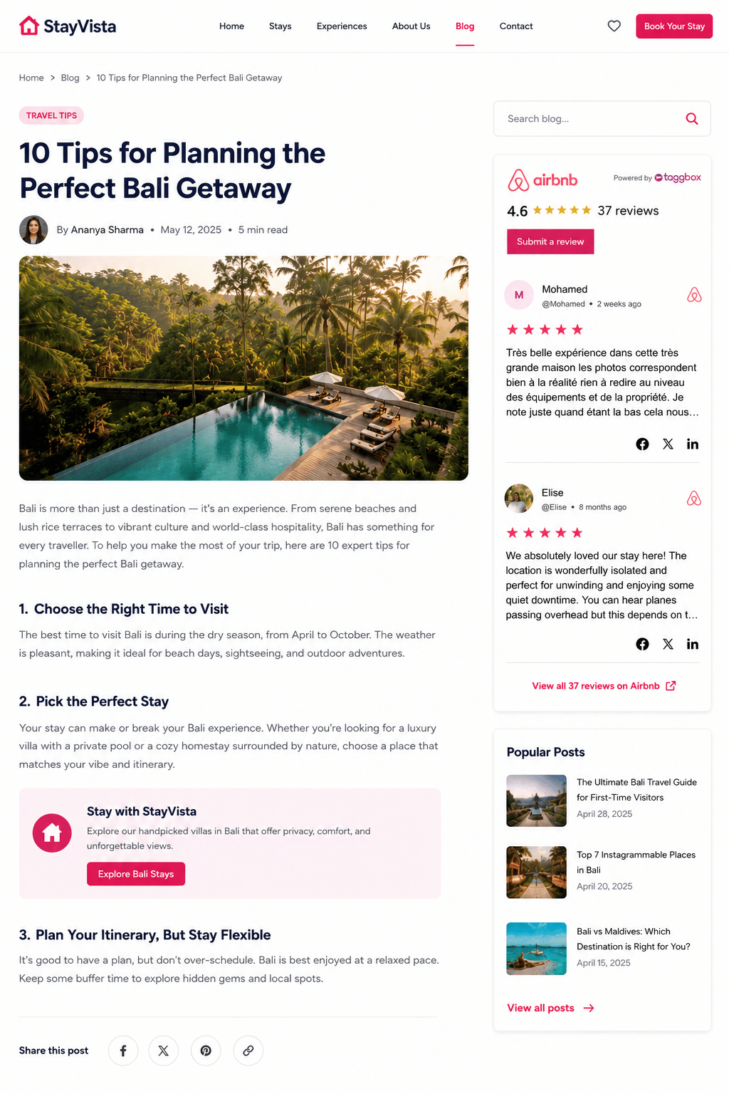 Airbnb reviews embed on website sidebar