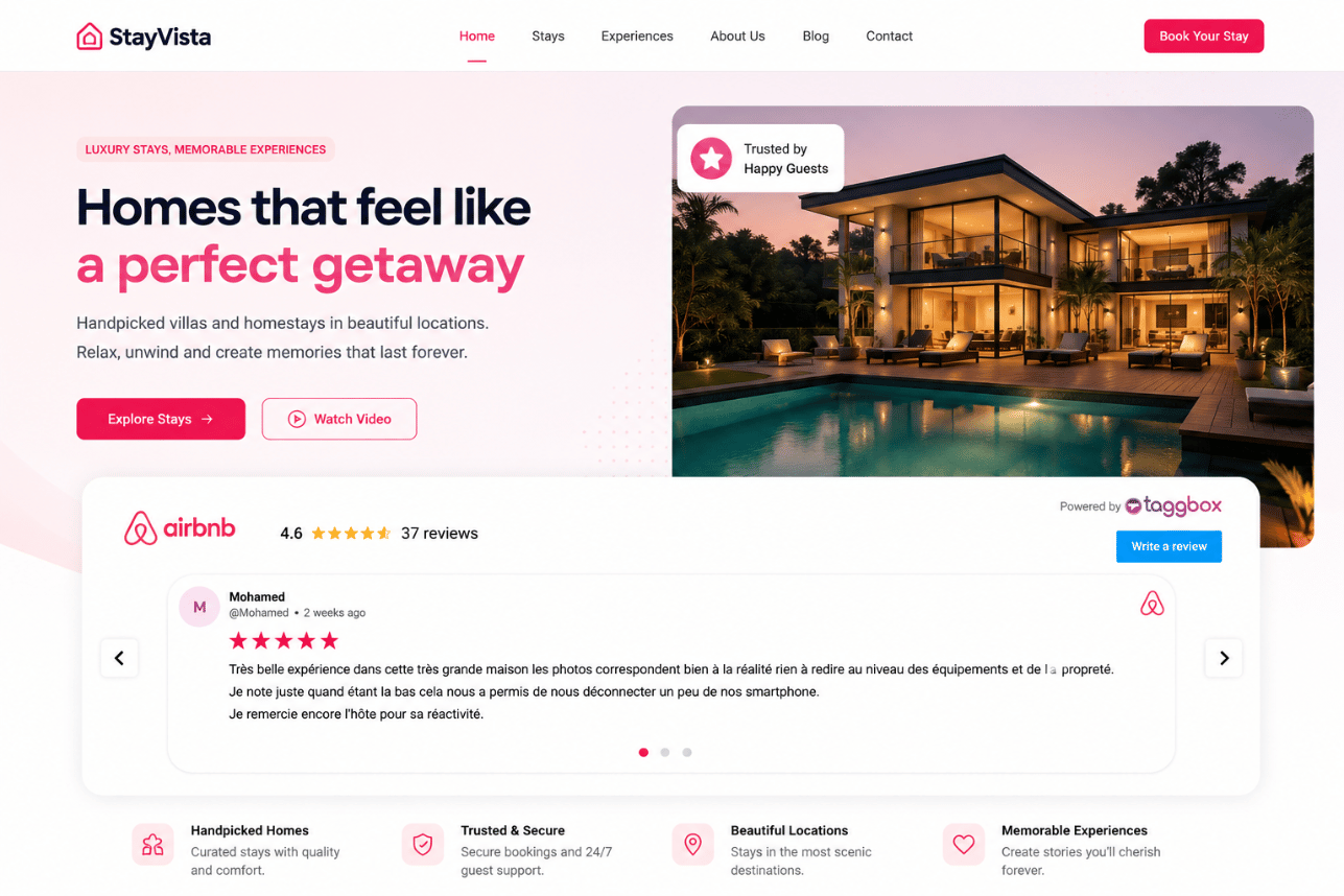 Airbnb reviews embed on website example