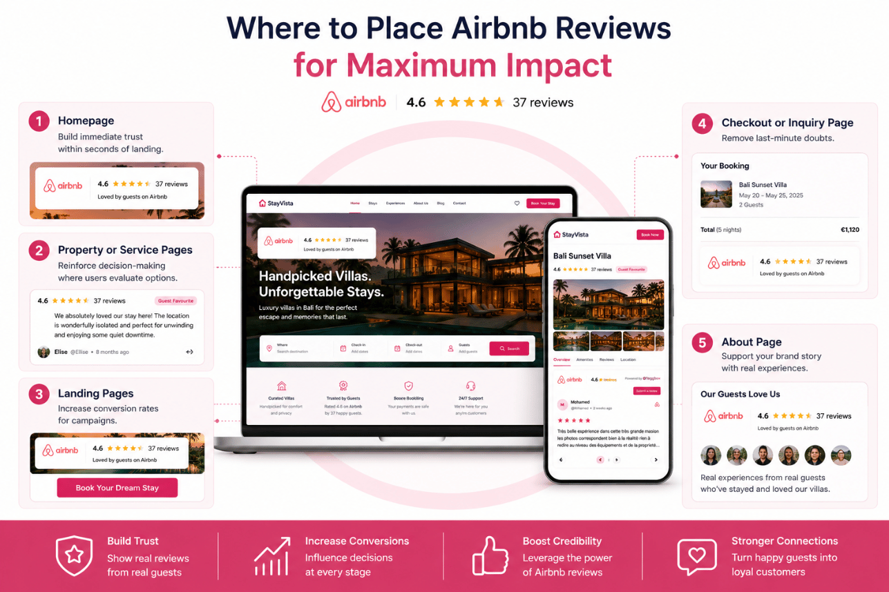 where to embed airbnb reviews on website for maximum impact