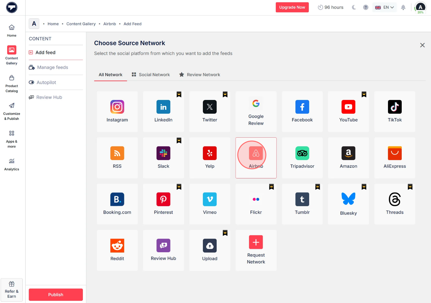 Select Airbnb to embed reviews