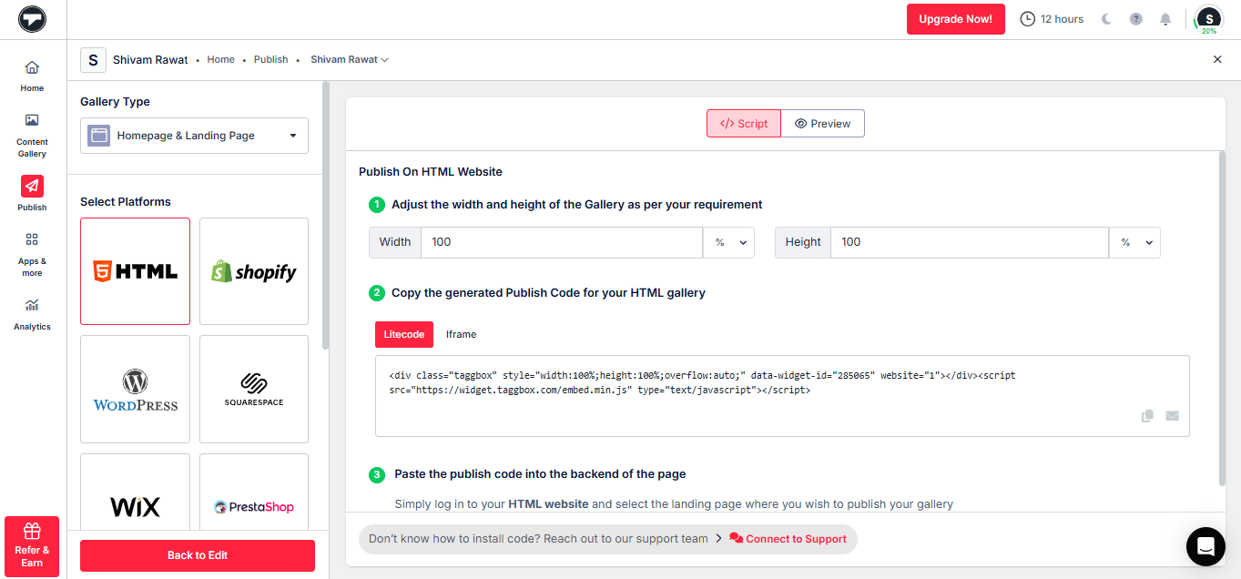 incorporar feed de hashtags do Instagram