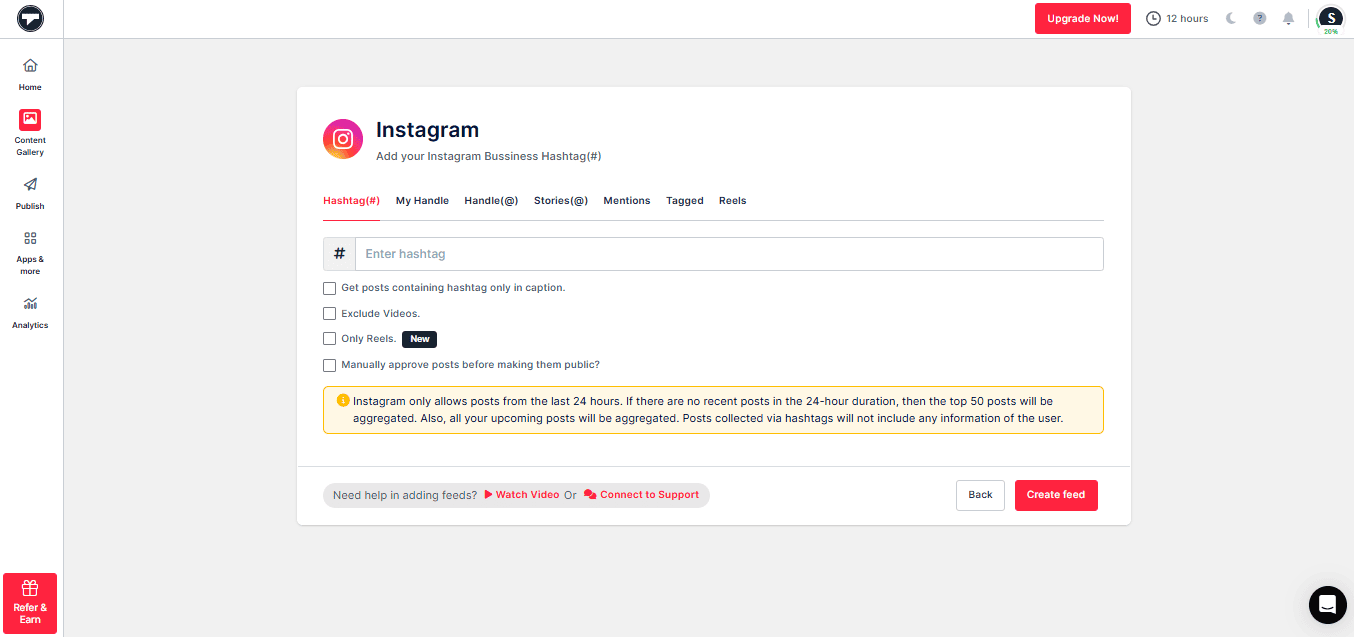 incorporar feed de hashtags do Instagram