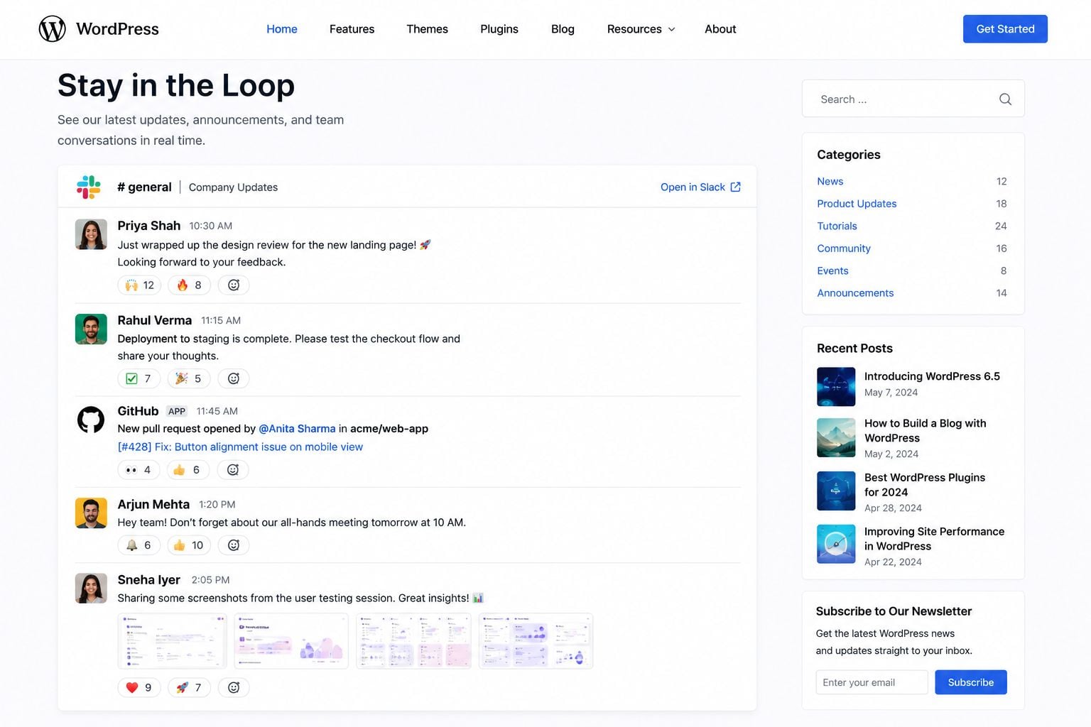 WordPress の Slack フィード