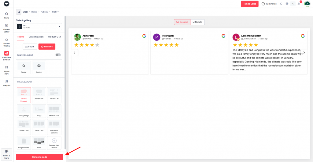 Click on Generate Code