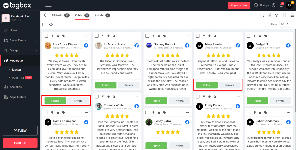 display facebook reviews on website