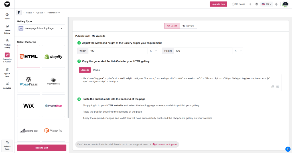 Widget-Code generieren