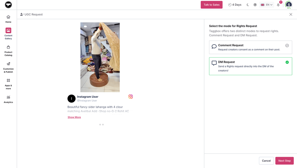 Bulk UGC Rights Requests