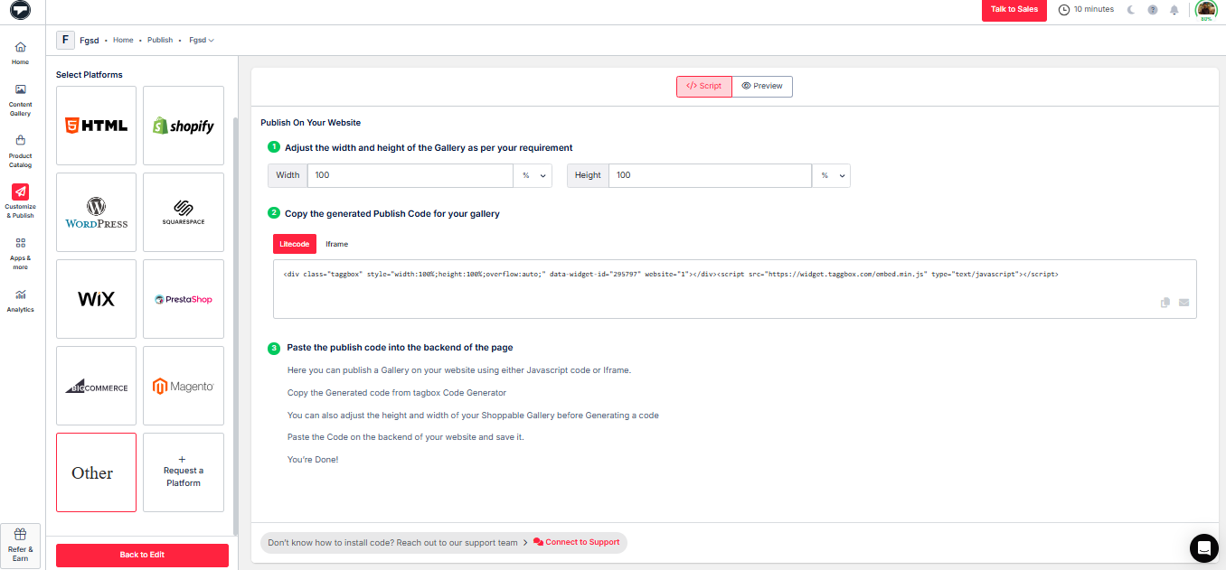 Copiez et intégrez le code sur le site Webflow