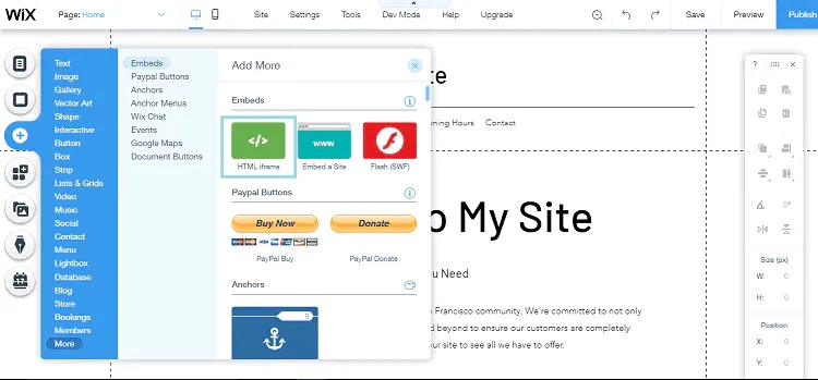 paste code in websit's backend