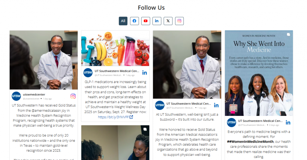 Instagram on Website - UT Southwestern