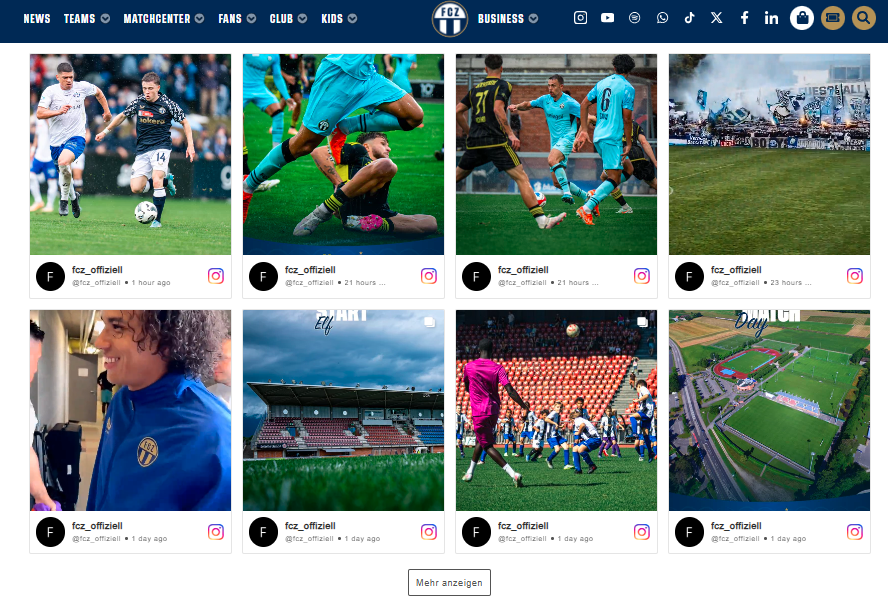 Instagram on Website - FC Zurich