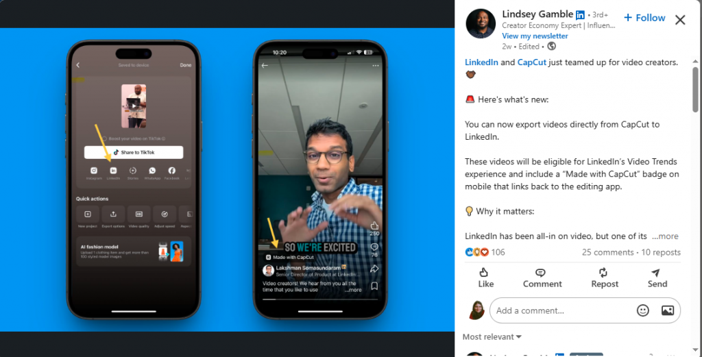 capcut integrate with linkedin