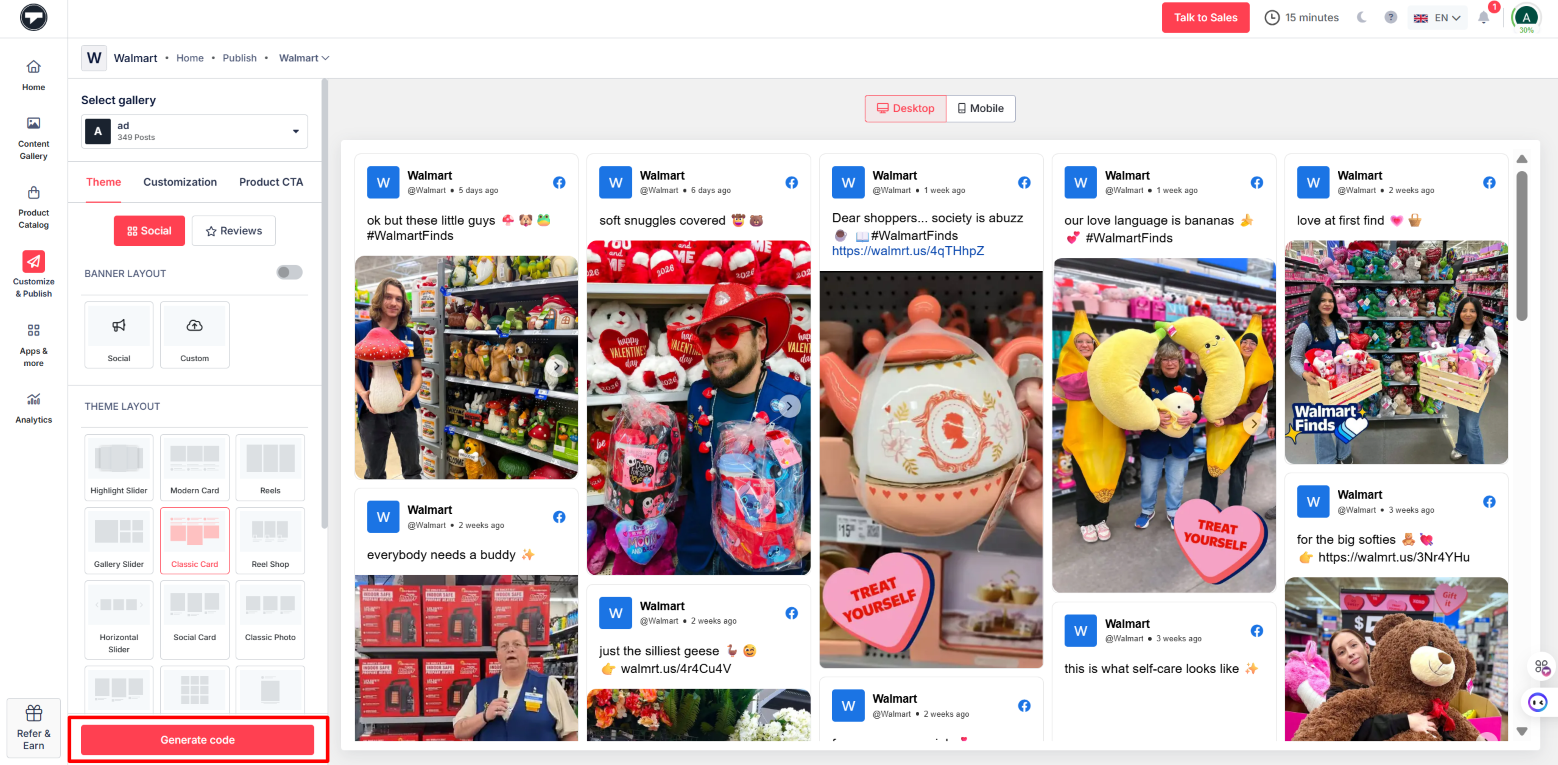 Generar código de inserción de Facebook