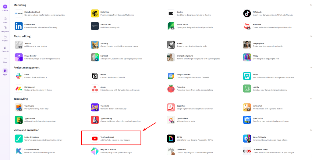 embed youtube video in canva