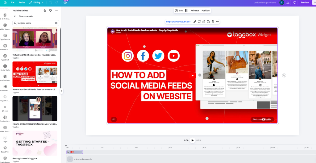 easily embed youtube video in canva