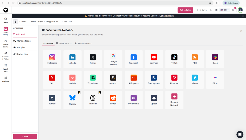 Choose Your Social Network and Feed Source