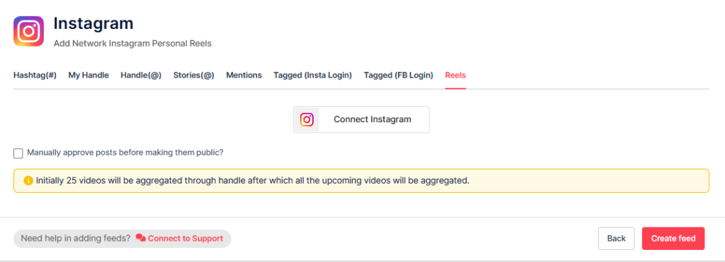 Choose option to add feed