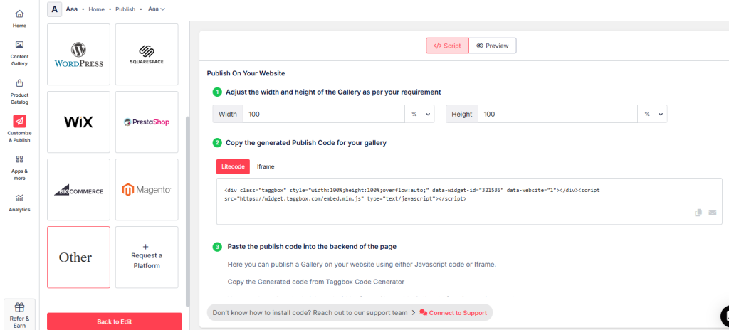 get the embed code for webflow website