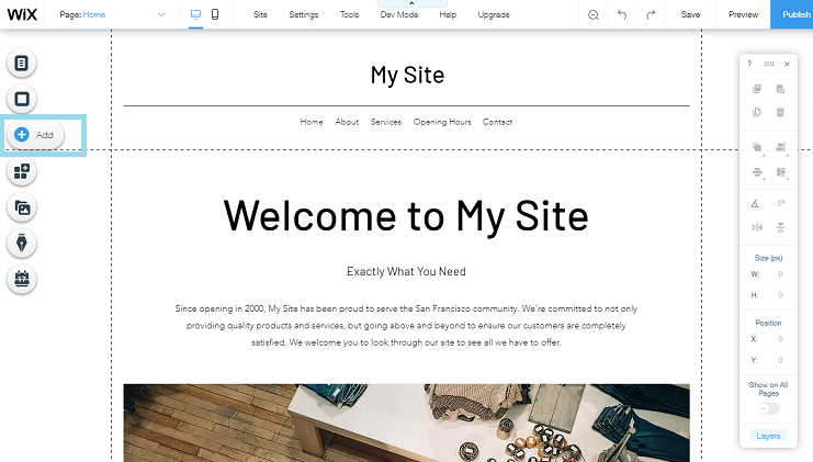 add code on wix