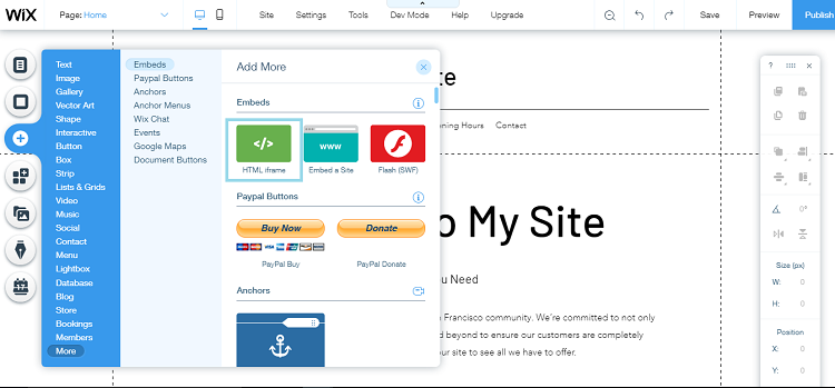 Embed code on wix