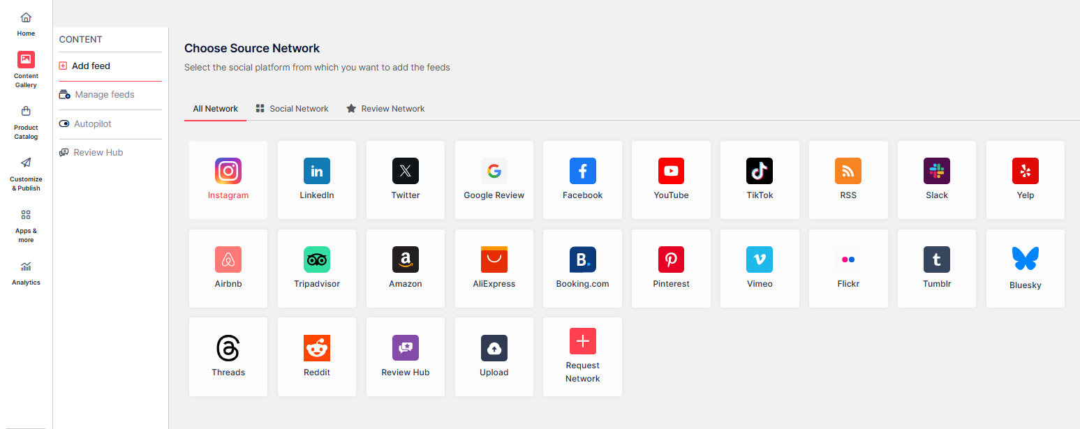 choose instagrm as source network