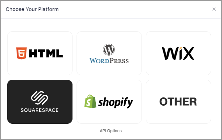 Choose embed platform as Squarespace