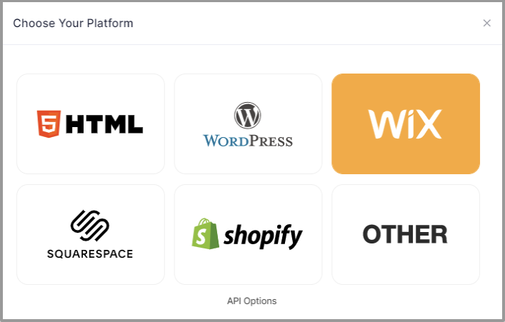 Choose embed platform as Wix
