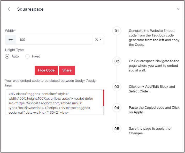 Embed Code Squarespace