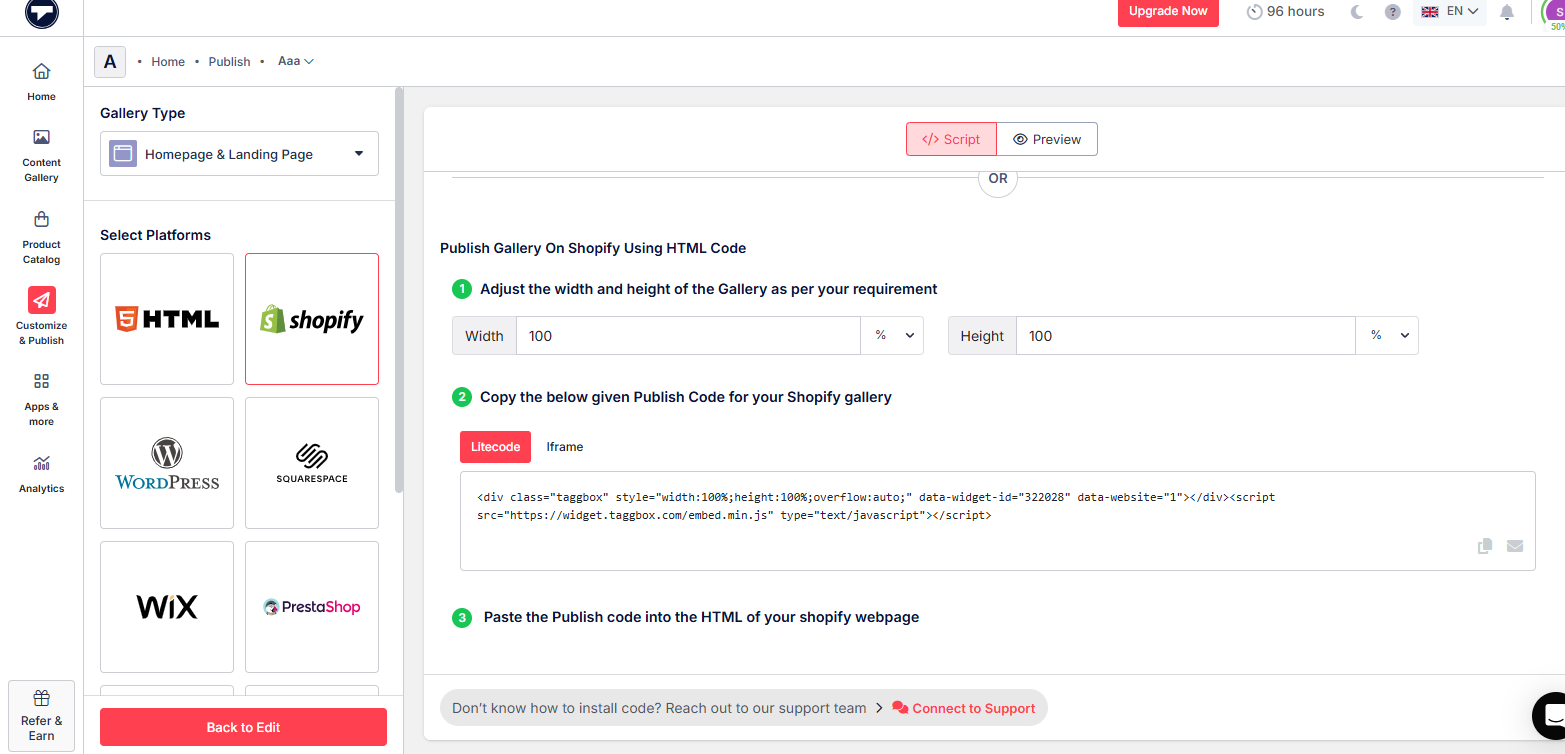 Embed code for shopify