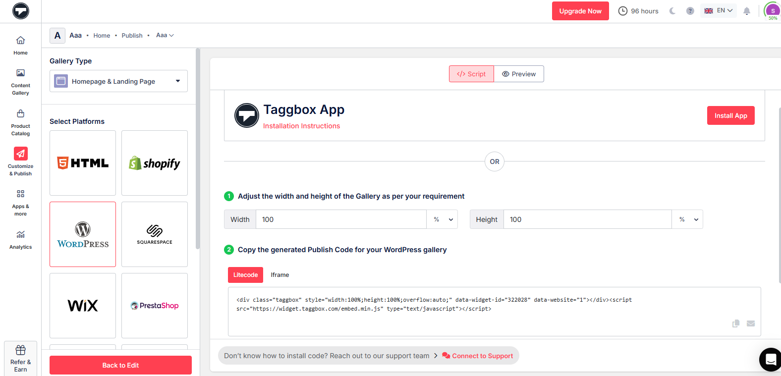 Embed code for adding instagram stories on wordpress