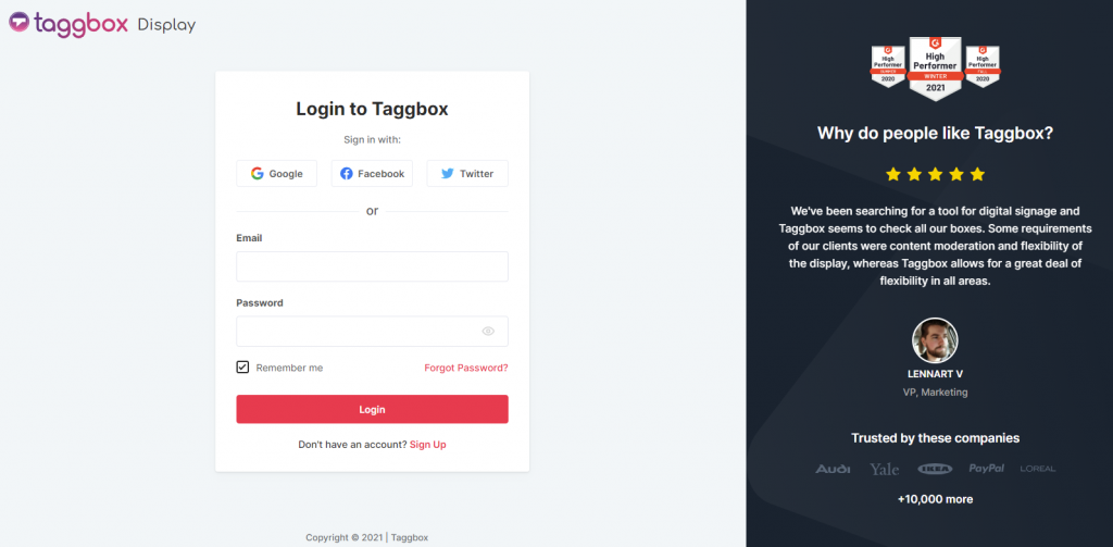 Login to Taggbox