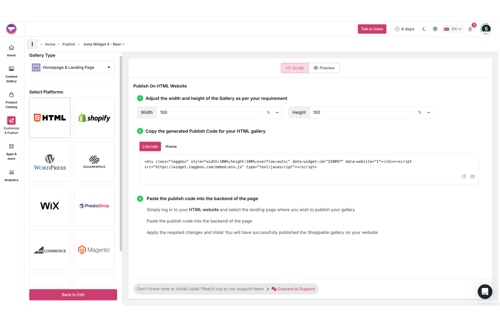 Generate the Embed Code