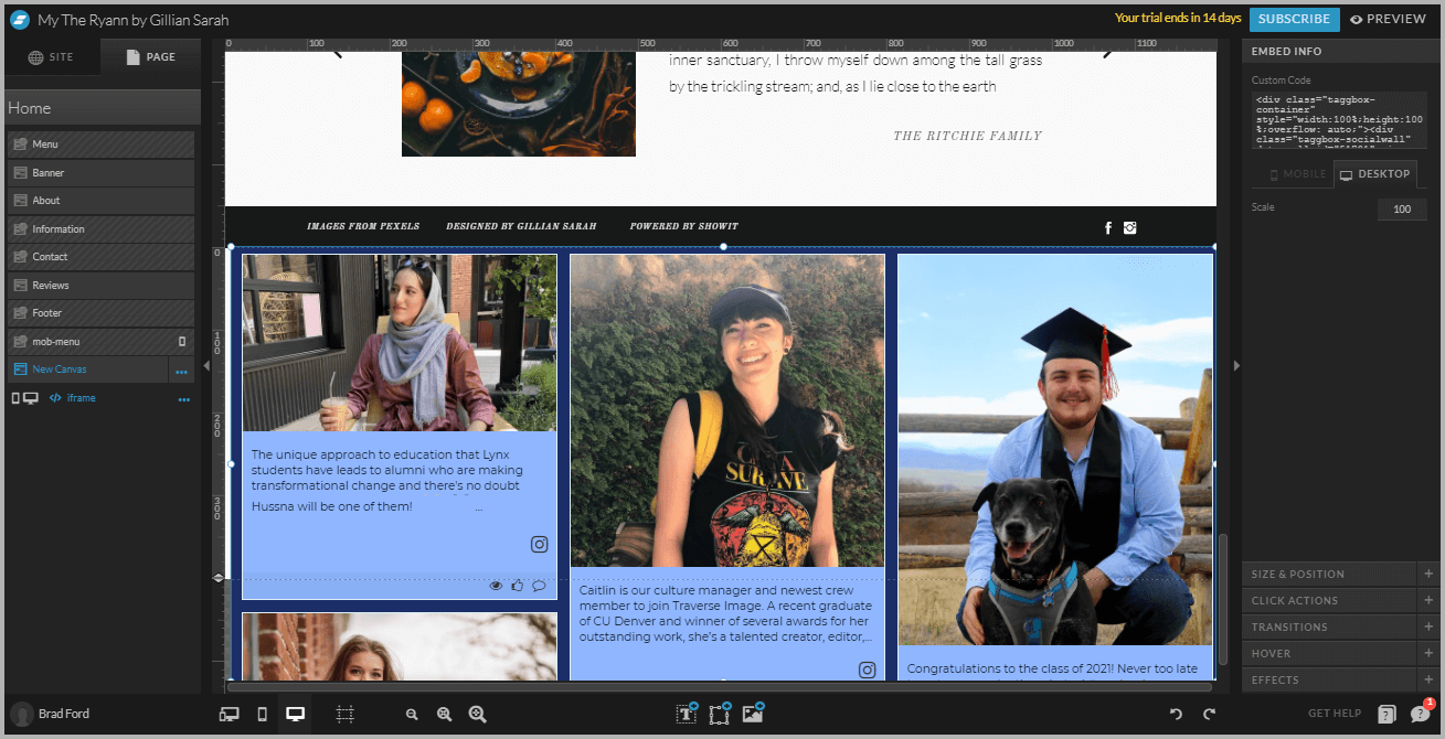 Instagram Feeds On Showit Website