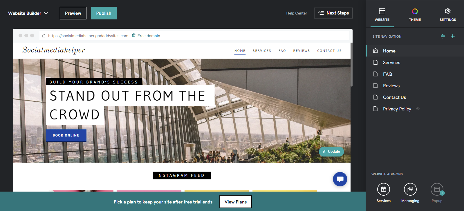 How to add Instagram feed on Godaddy website