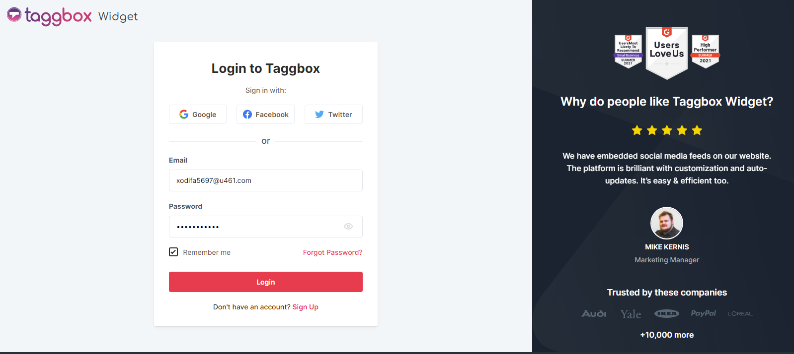 Taggbox Widget Login