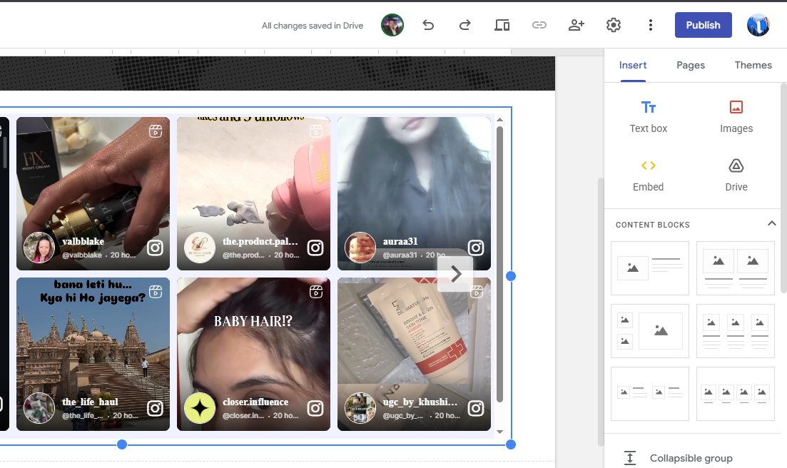 Publish your instagram feed on google site