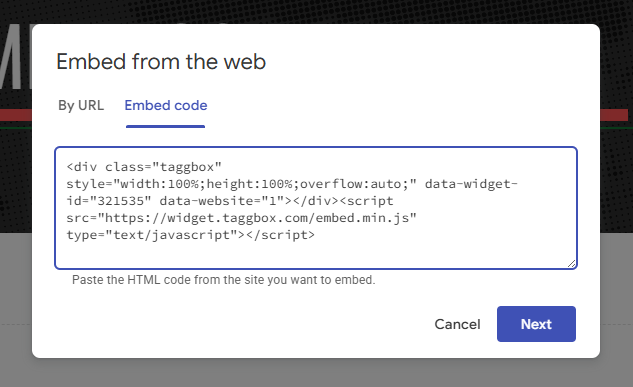 paste the embed code