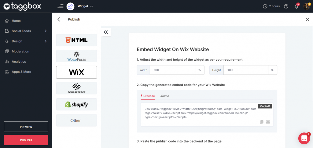 embed widget on wix