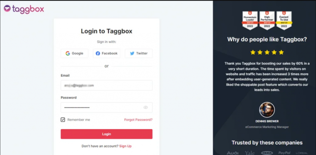 Login to Taggbox