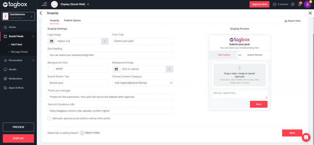 SnapUp (Form Setting)