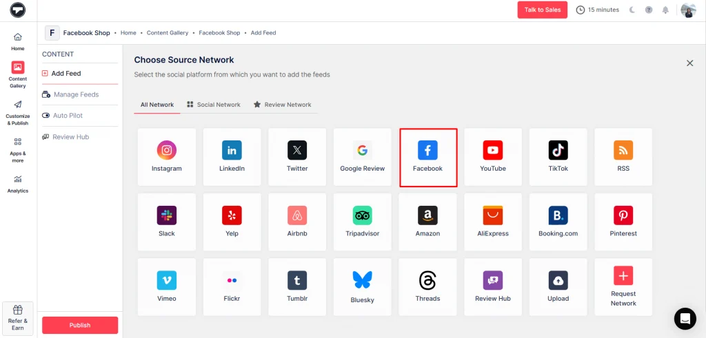 select your source network