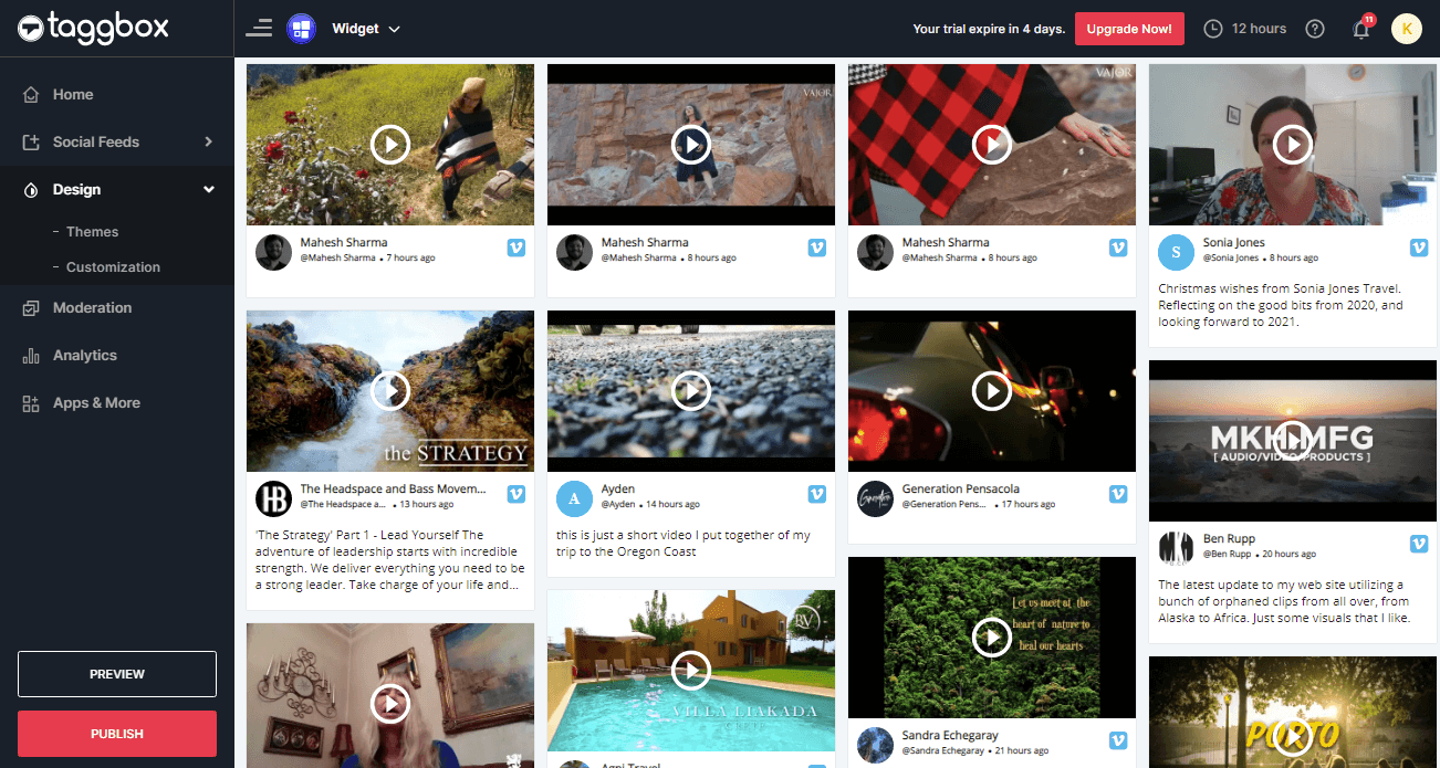 Preview & Publish Vimeo Feeds Widget