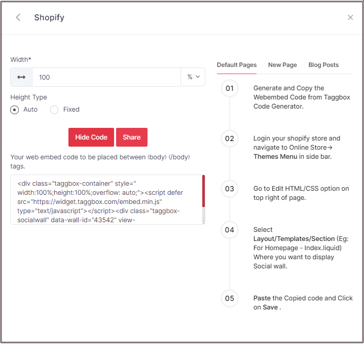 Embed Code Shopify