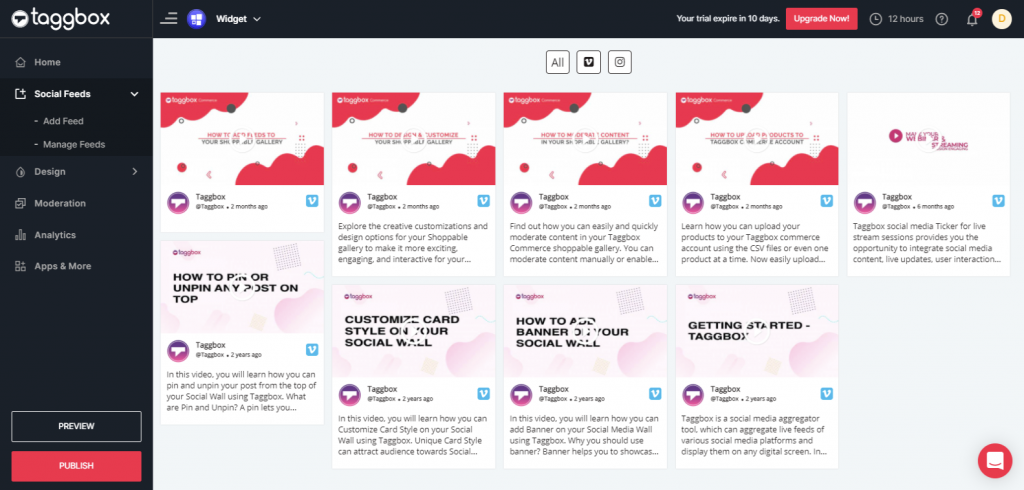 Preview & Publish Vimeo Feeds Widget